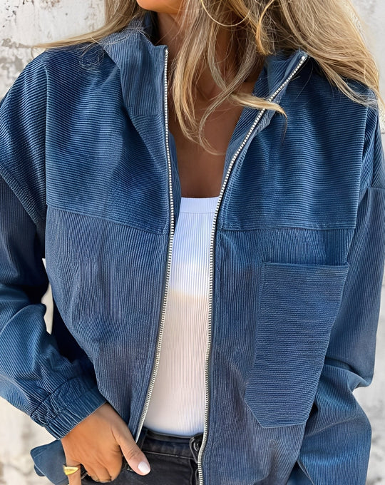 Lässige Cord-Jacke mit Kapuze für Frauen