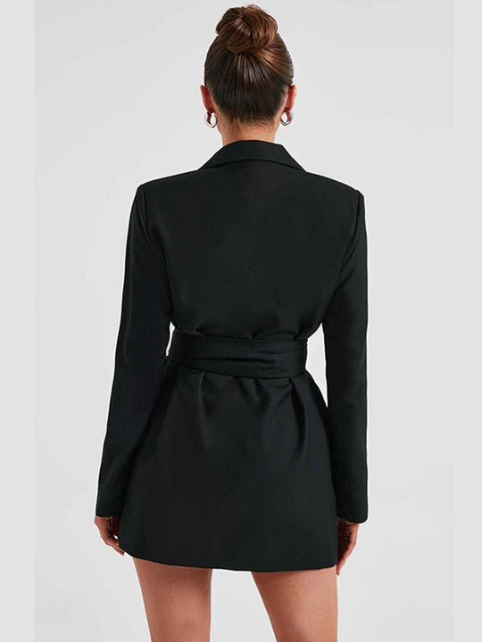 Schwarzes Damen Blazerkleid mit V-Ausschnitt | ShopNory