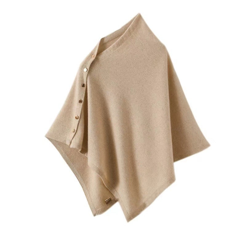 Knopfdetail Poncho - Asymmetrisches Design mit Drapiertem Schnitt