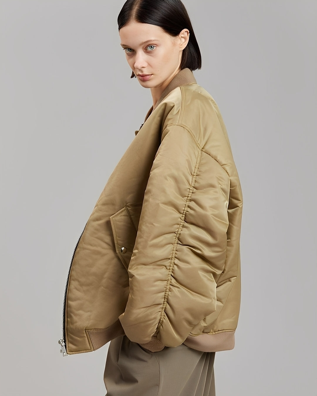 Damen Oversize Bomberjacke mit Reißverschluss