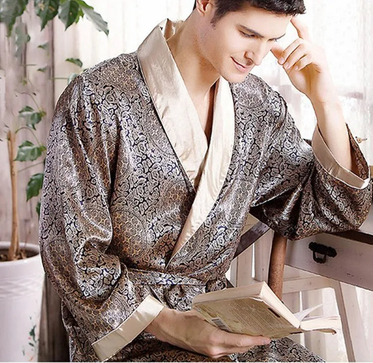 Golddruck Luxus Satin Bademantel