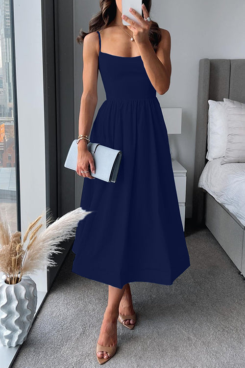 Spaghetti-Träger A-Linie Midi Kleid