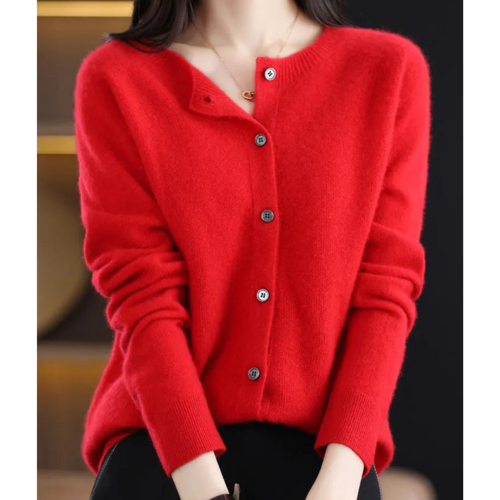 ShopNory | Merinowolle Damen O-Ausschnitt gestrickte Strickjacke Pullover