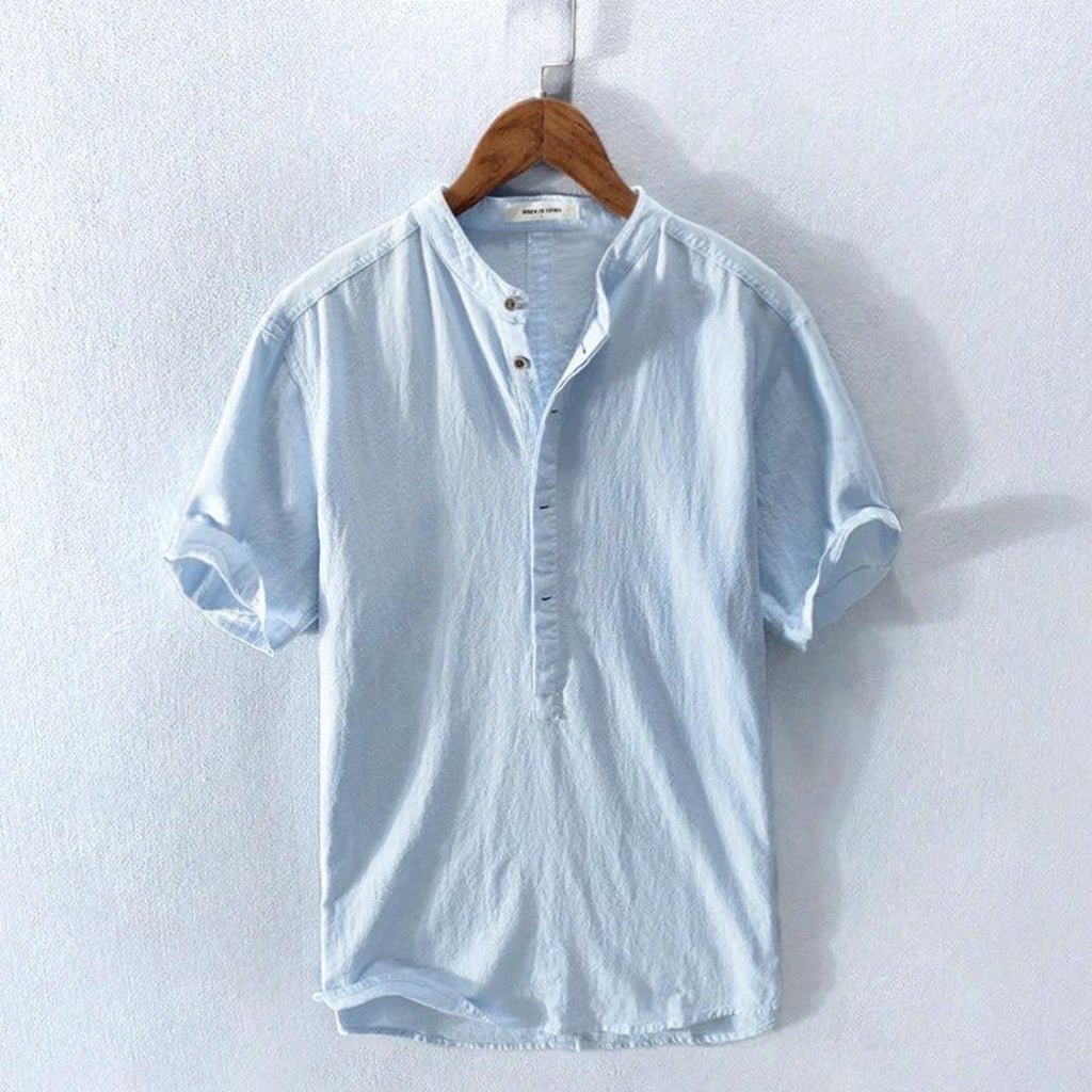 Herren Kurzarmhemd mit Henley-Kragen in Uni-Design