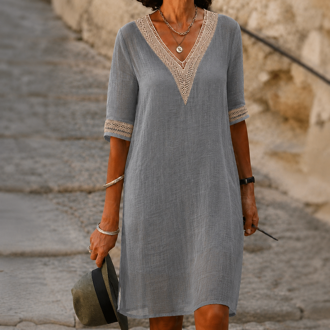 ShopNory | Damen Baumwoll-Leinen Kleid Lässig & Bequem