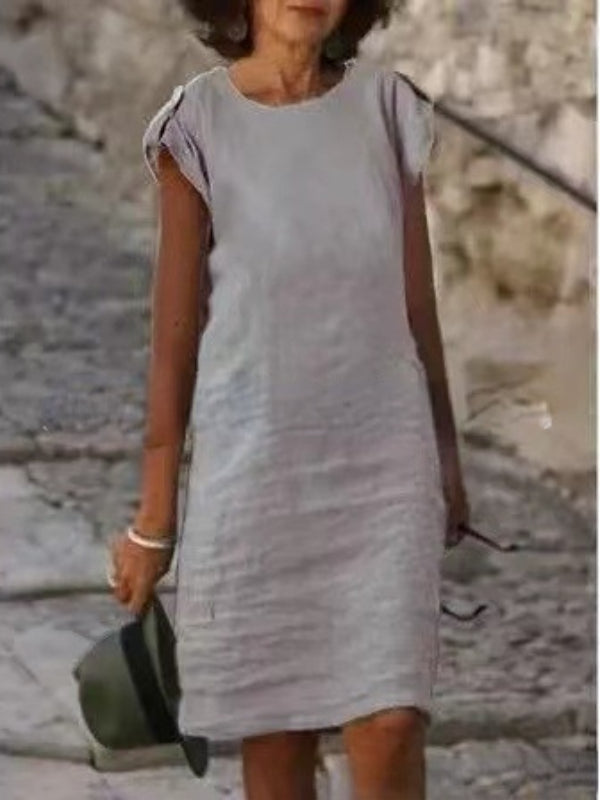 Farbenfrohes Midikleid für Frauen aus Baumwolle, ärmellos mit rundem Ausschnitt