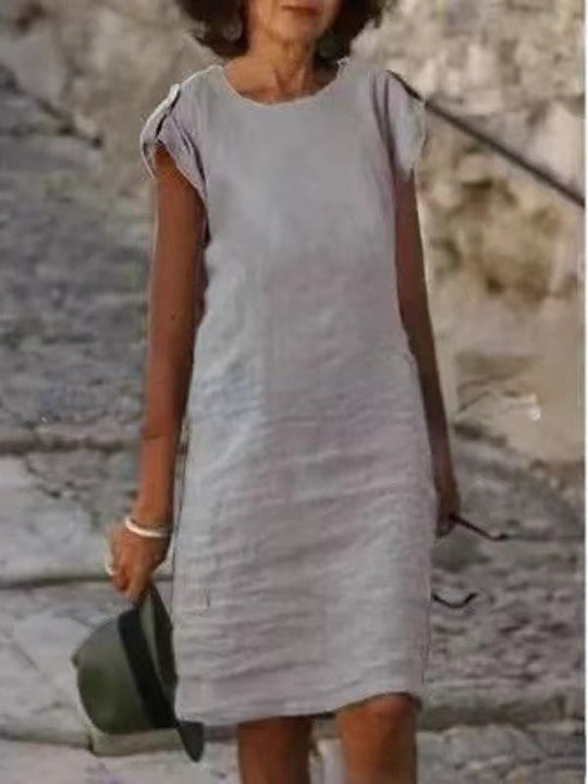 Farbenfrohes Midikleid für Frauen aus Baumwolle, ärmellos mit rundem Ausschnitt