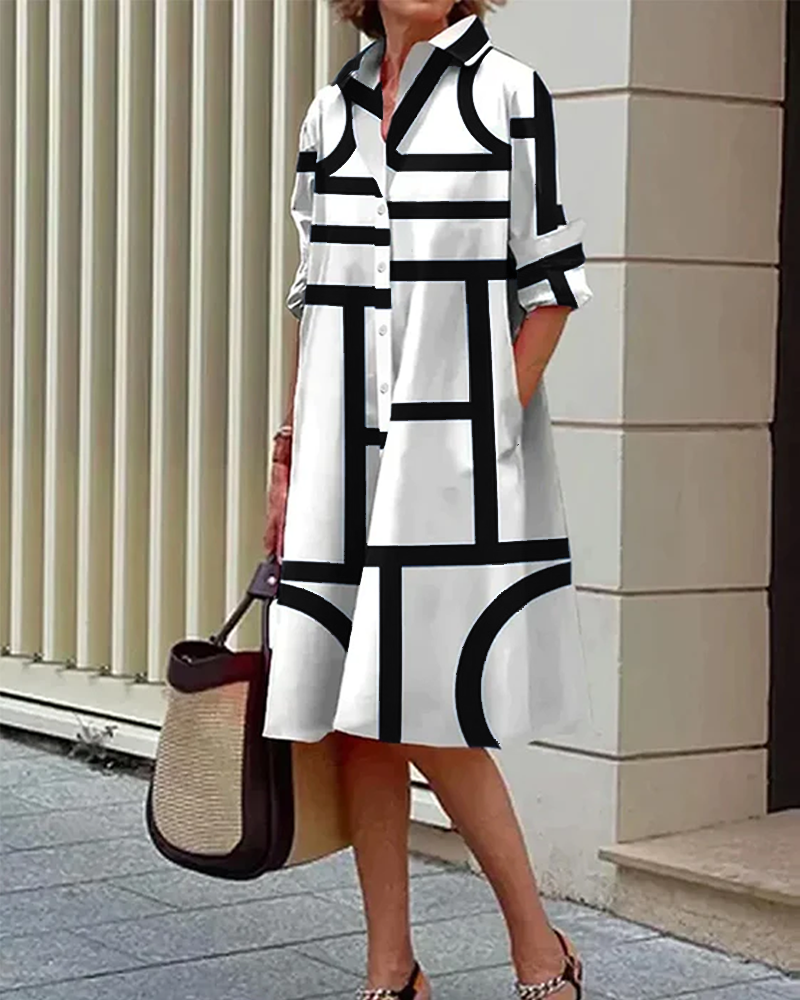 Kleid mit Taschen und Geometrischem Aufdruck
