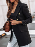 Lange Elegante Damenblazer Mit Doppelter Knopfleiste
