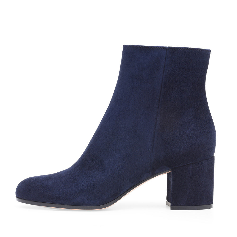 ShopNory | Damen Chunky Heel Rund-Toe Mittel-Hügel Stiefel