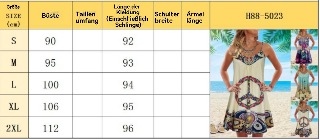 Shopnory | Bedrucktes lockeres Strandkleid mit ärmellosen Trägern