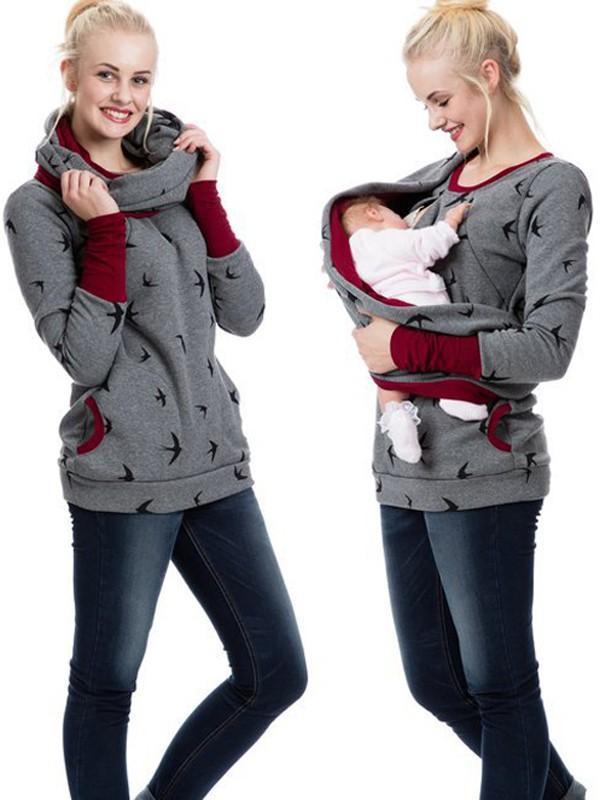 ShopNory Schwangerschafts-Chaps, Krankenschwester-Sweatshirts, Blumendruck, Taschen, Reißverschluss, Stillkleidung