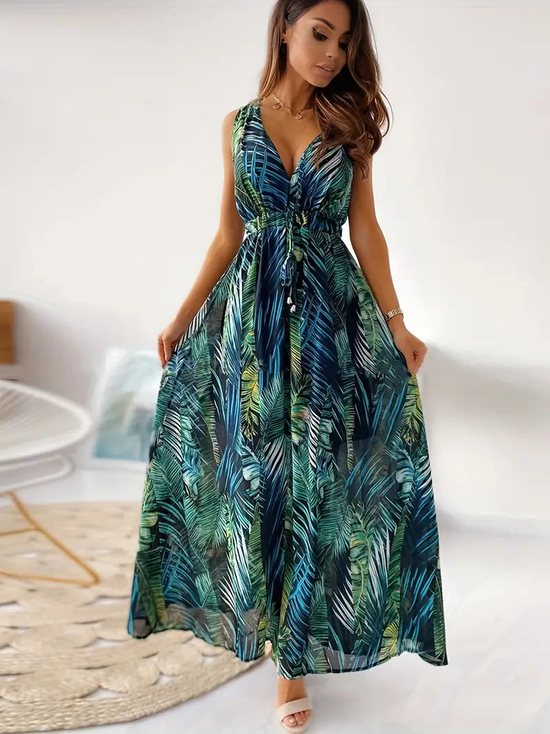 Casual Boho Maxi-Kleid Mit Kordelzug