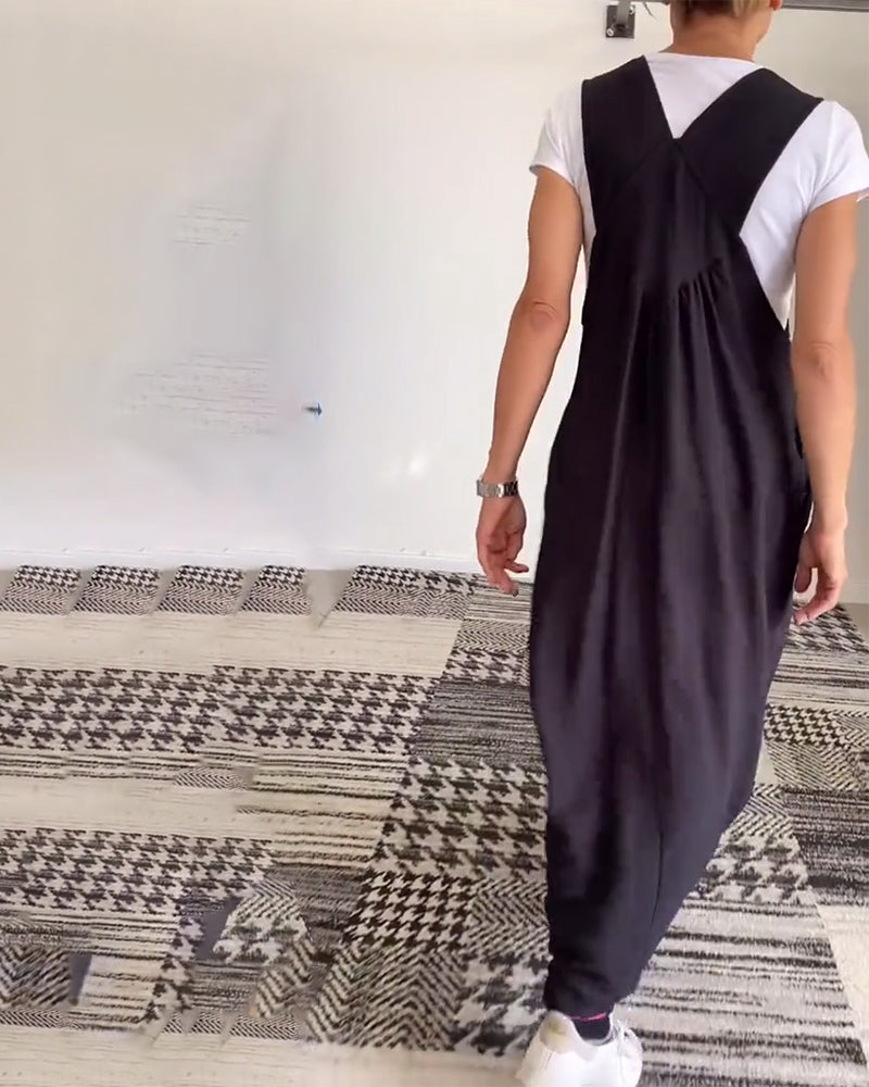 Kleid Lässig Einfarbig Hosenträger