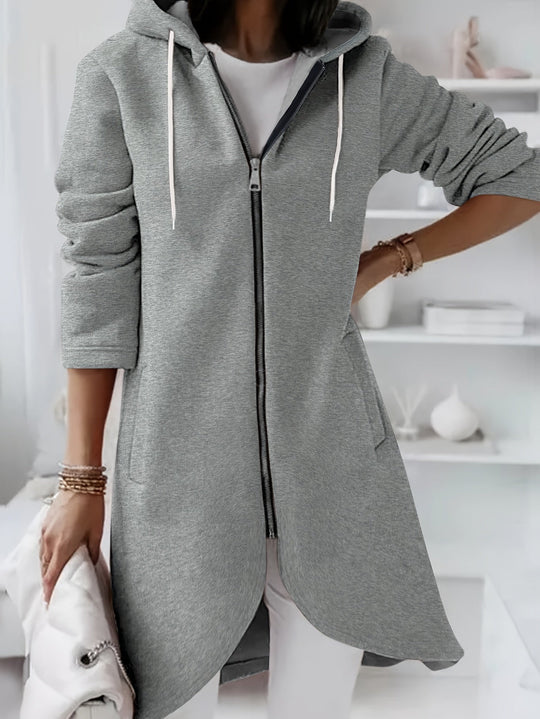 Shopnory | Reißverschluss Kordelzug Midi Kapuzenjacke