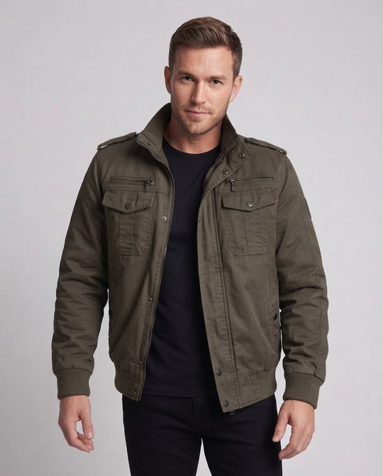 Herren Kurzpilotjacke aus Canvas mit verborgener thermischer Fütterung und Schulterepauletten Shop nory