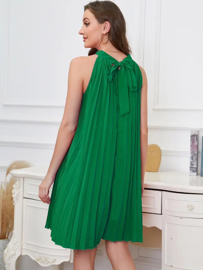 Koralle Plissierte Kleid Einfarbig Mini Ohne Ärmel