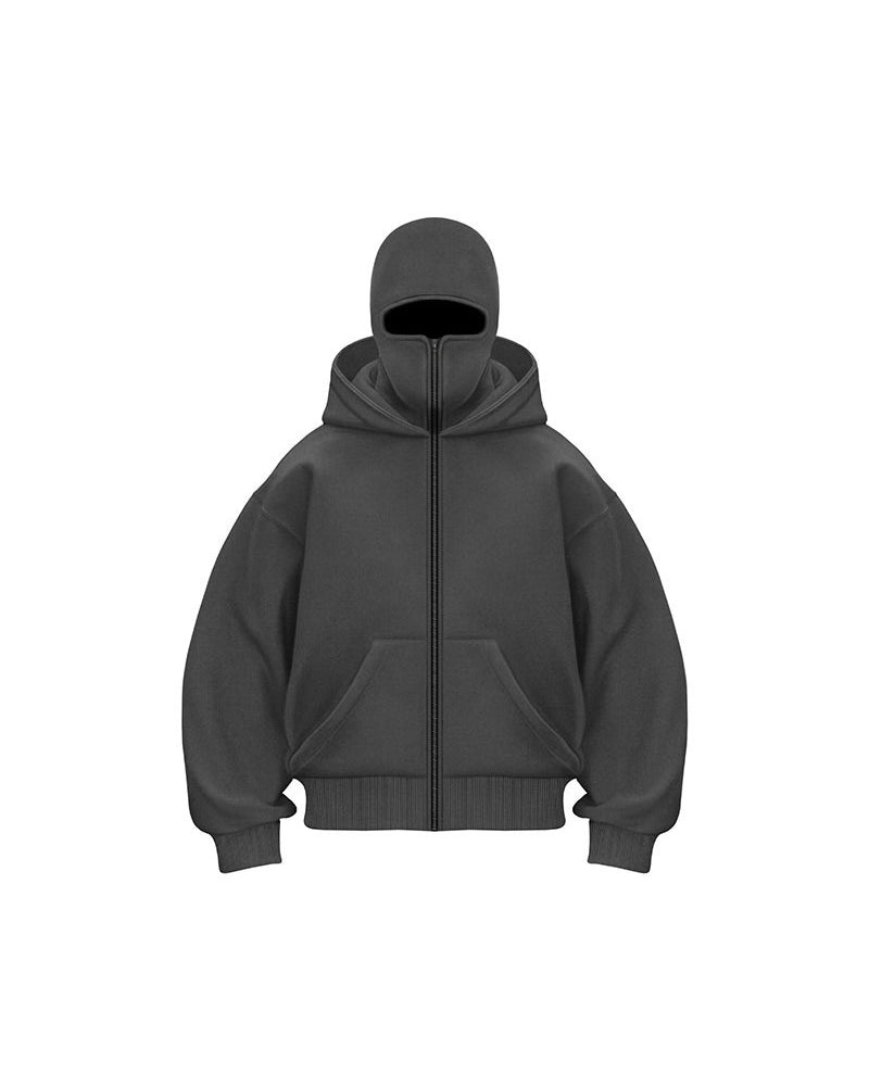 Sweatshirt Mantel mit Doppelkapuze und Reißverschluss