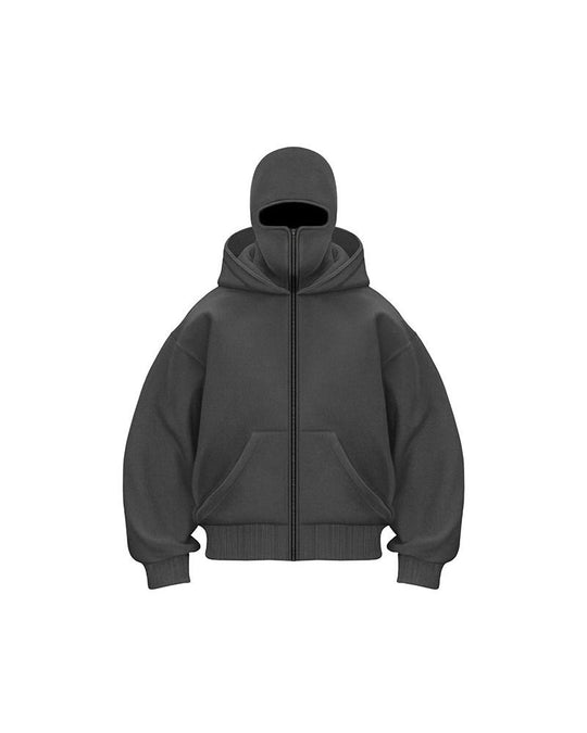 Sweatshirt Mantel mit Doppelkapuze und Reißverschluss
