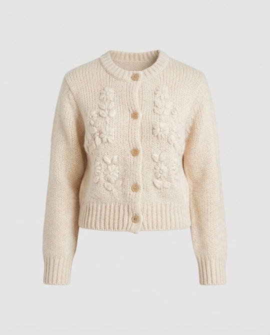 Damen Grobstrick-Cardigan mit Bobble‑Details, Rundhalsausschnitt und Perlmuttknopfleiste Shop Nory