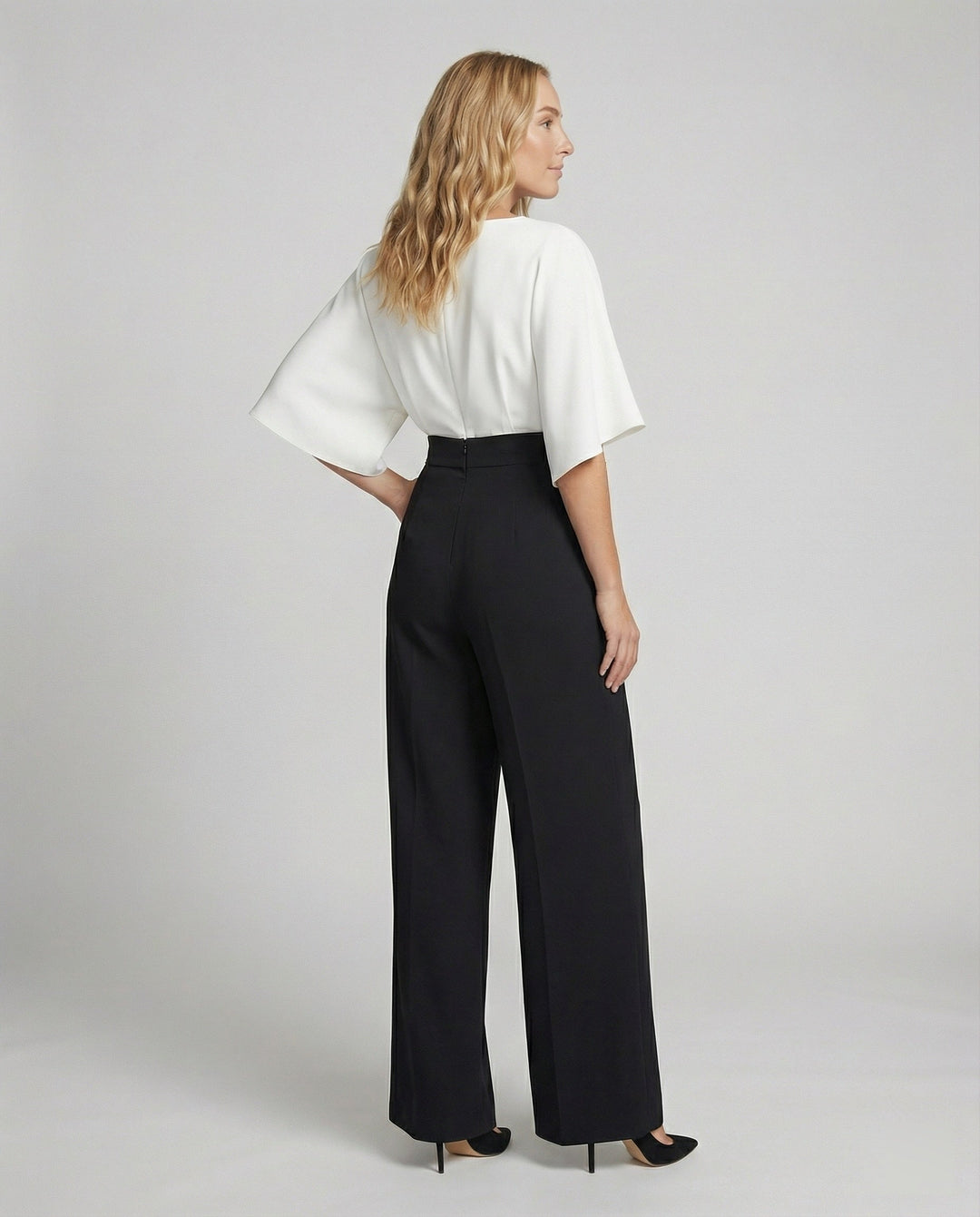 Britischer Stil Eleganter Farbblock Tasche Kontrast V-Ausschnitt Lockere Jumpsuits