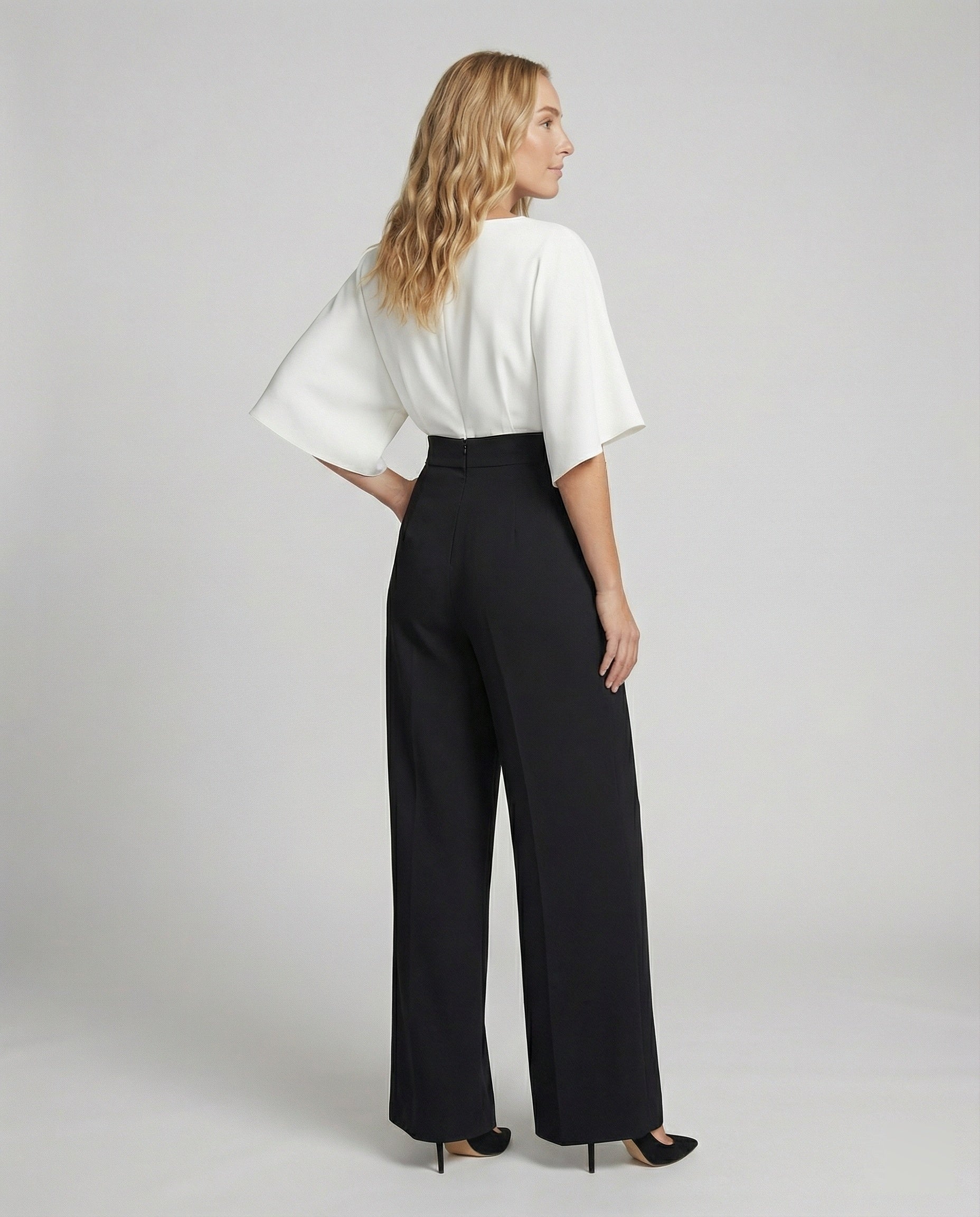 Britischer Stil Eleganter Farbblock Tasche Kontrast V-Ausschnitt Lockere Jumpsuits