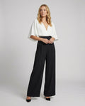 Britischer Stil Eleganter Farbblock Tasche Kontrast V-Ausschnitt Lockere Jumpsuits
