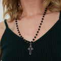 Silver Gothic Beaded Cross Charm Necklace | Shop Nory