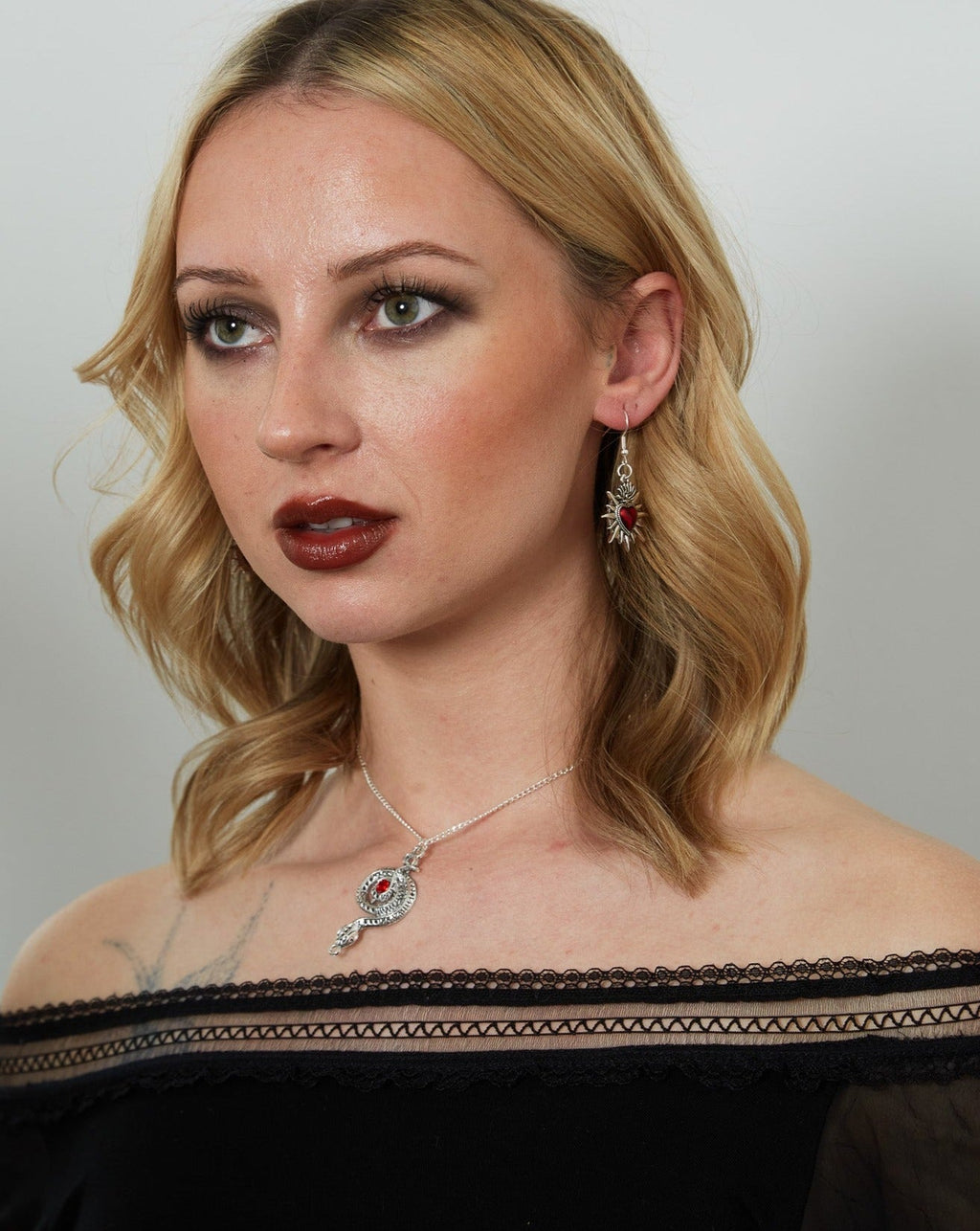 Silver Sacred Flaming Red Heart Charm Earrings | Shop Nory