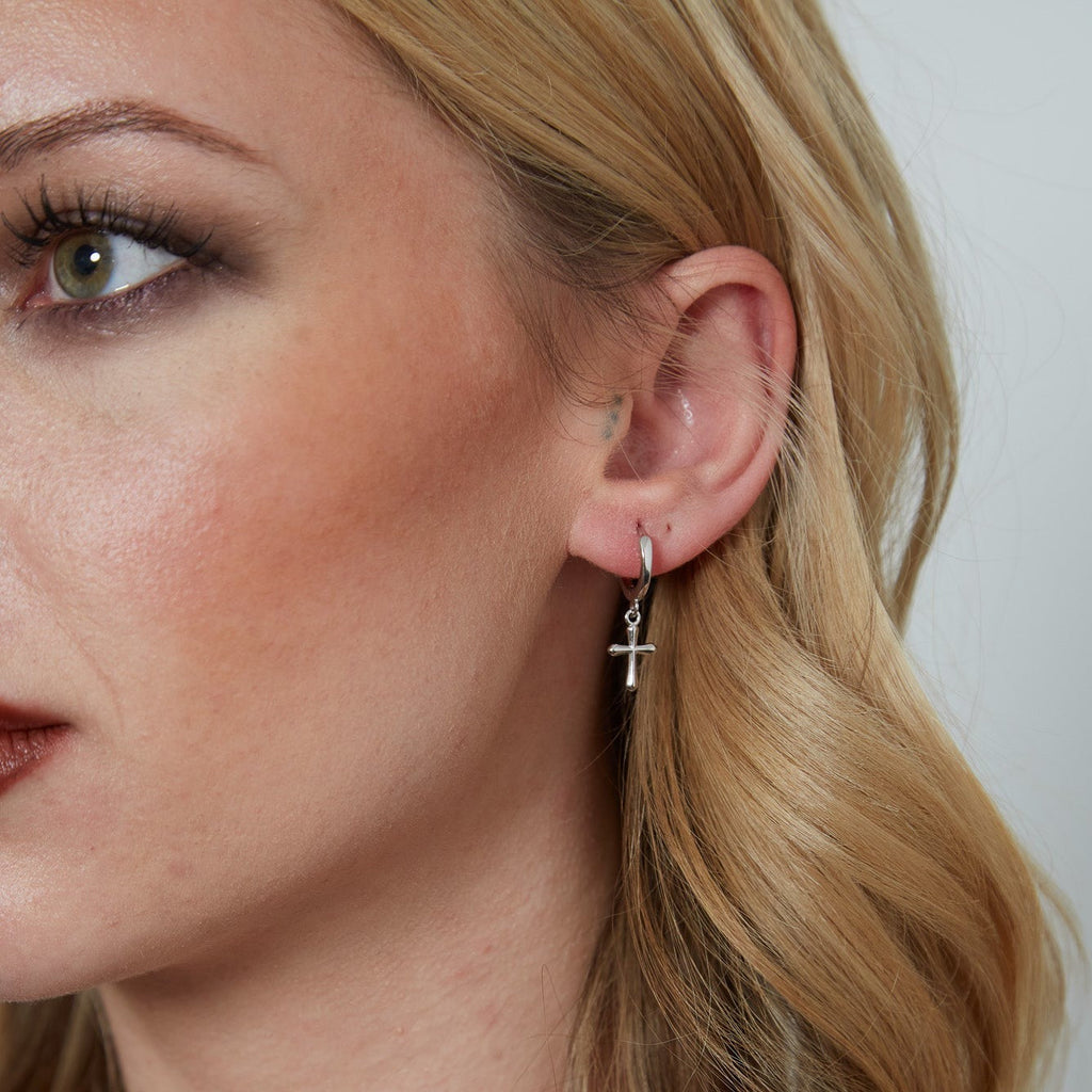 Sterling Silver Cross Drop Charm Earrings | Shop Nory