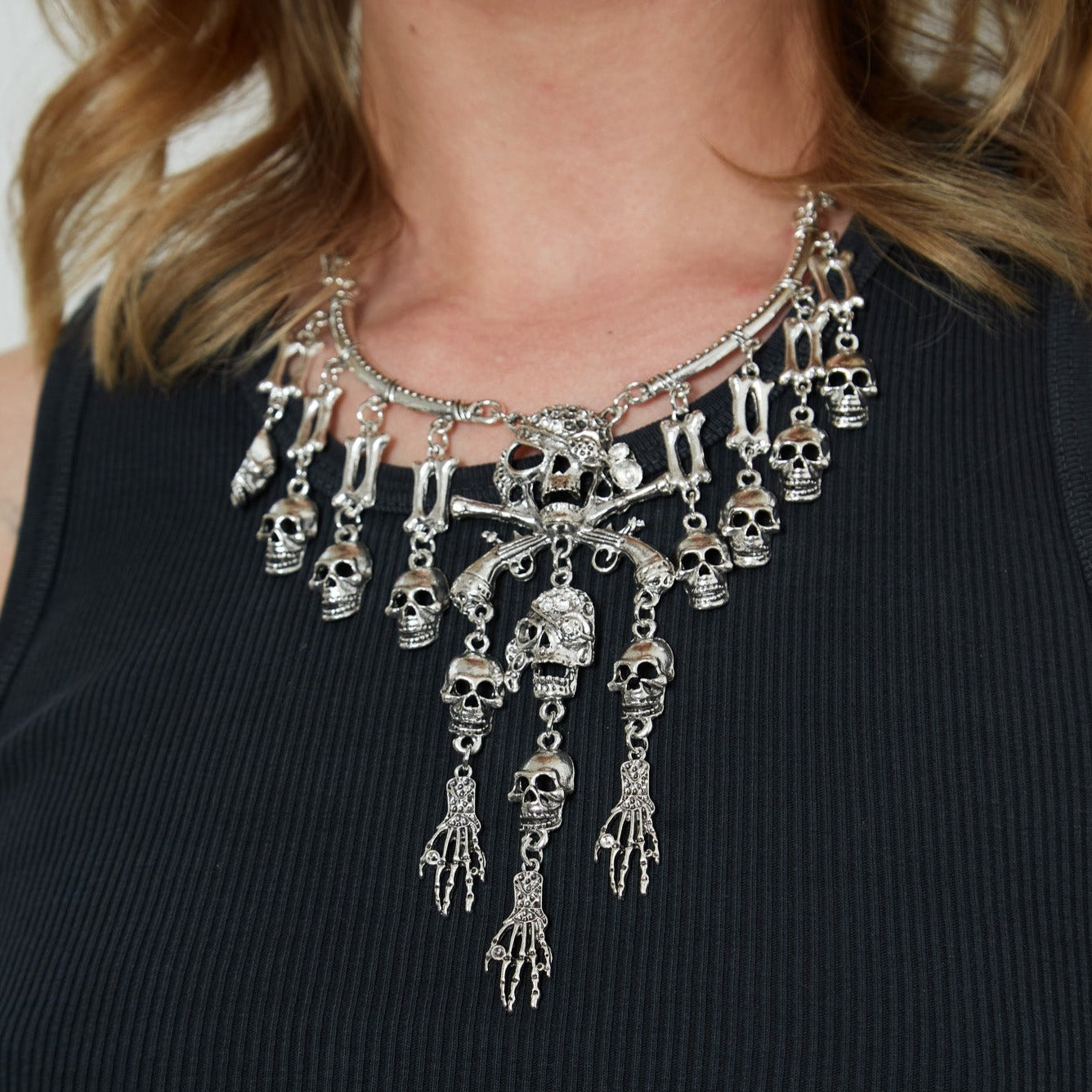 Silver Gothic Pirate Skull Charm Necklace | Shop Nory