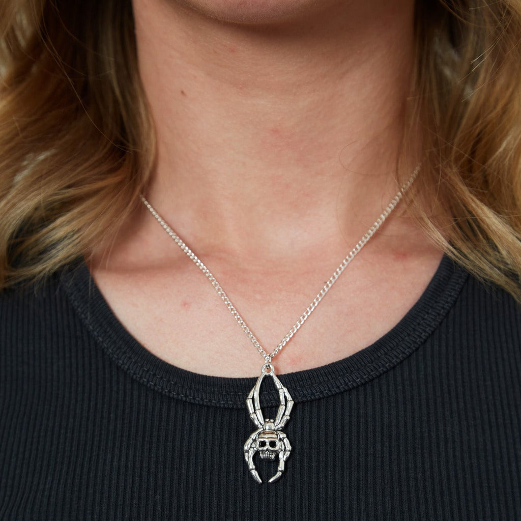 Silver Gothic Spider Skull Charm Necklace | Shop Nory