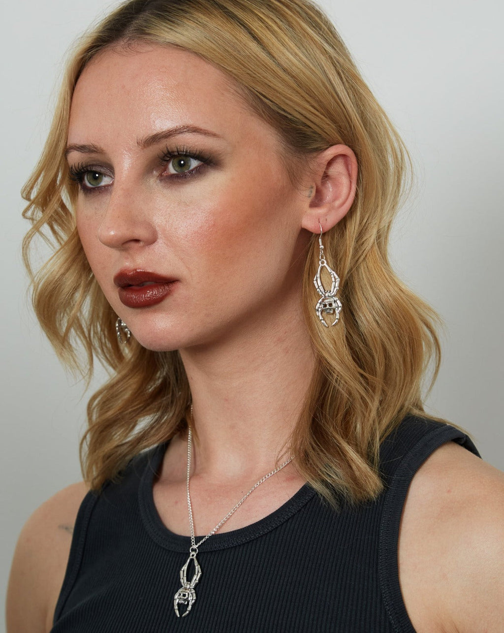 Silver Gothic Spider Skull Charm Earrings | Shop Nory