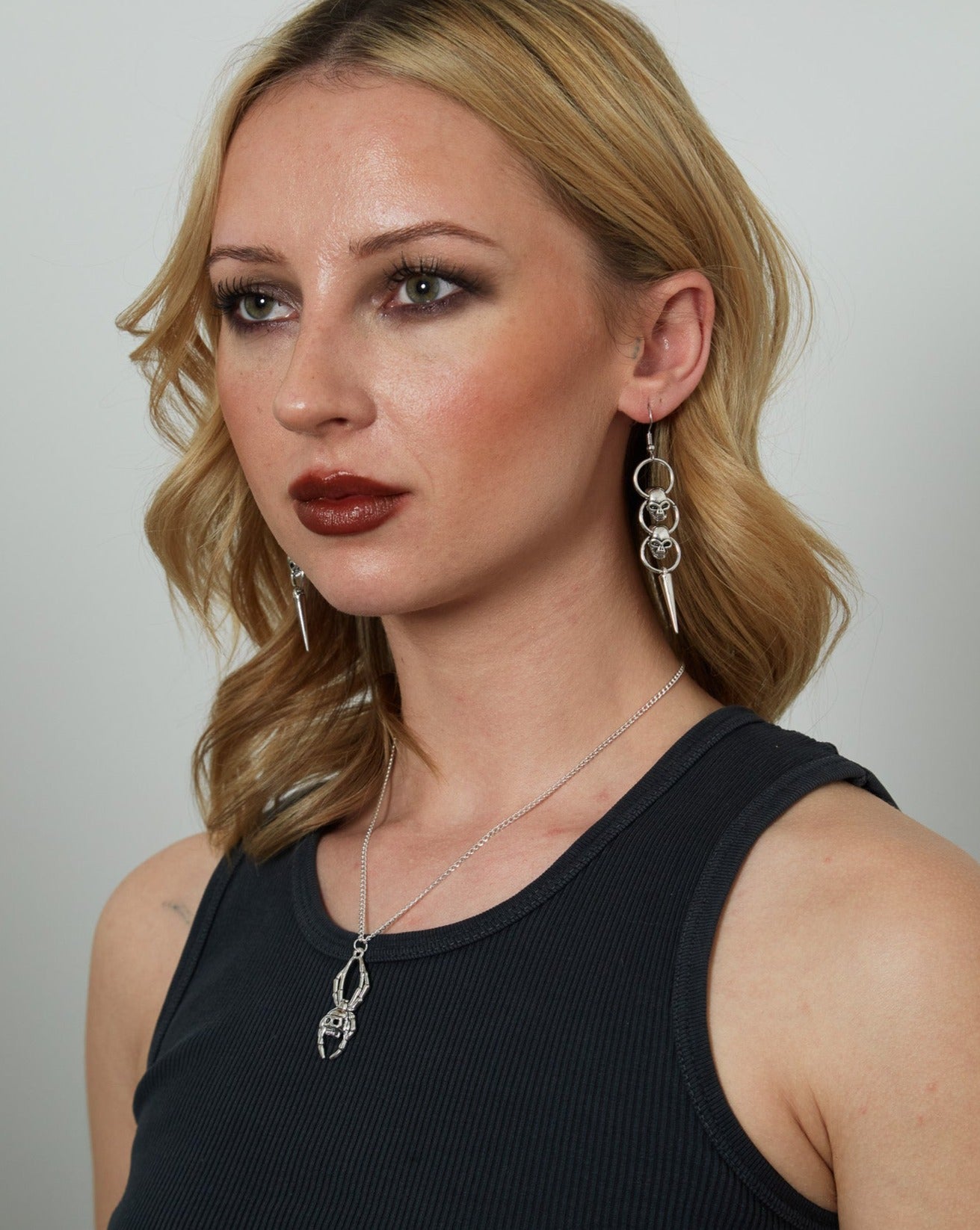 Silver Gothic Skull Hoop Dangle Earrings | Shop Nory