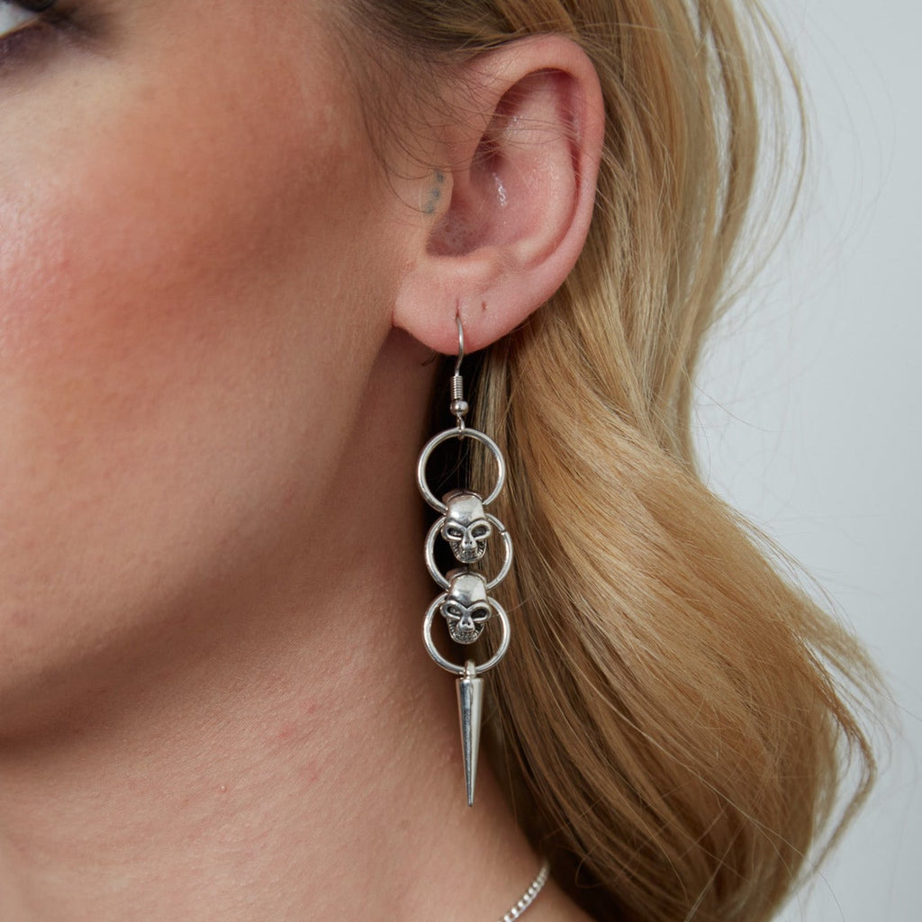 Silver Gothic Skull Hoop Dangle Earrings | Shop Nory