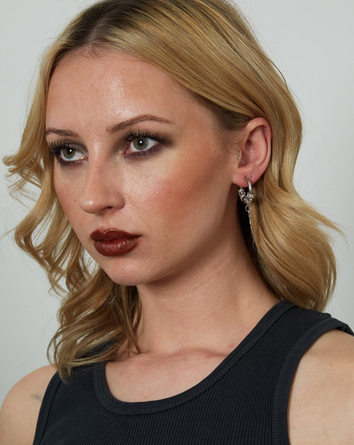 Silver Steam Punk Hoop Earrings with Feather Charm | Shop Nory
