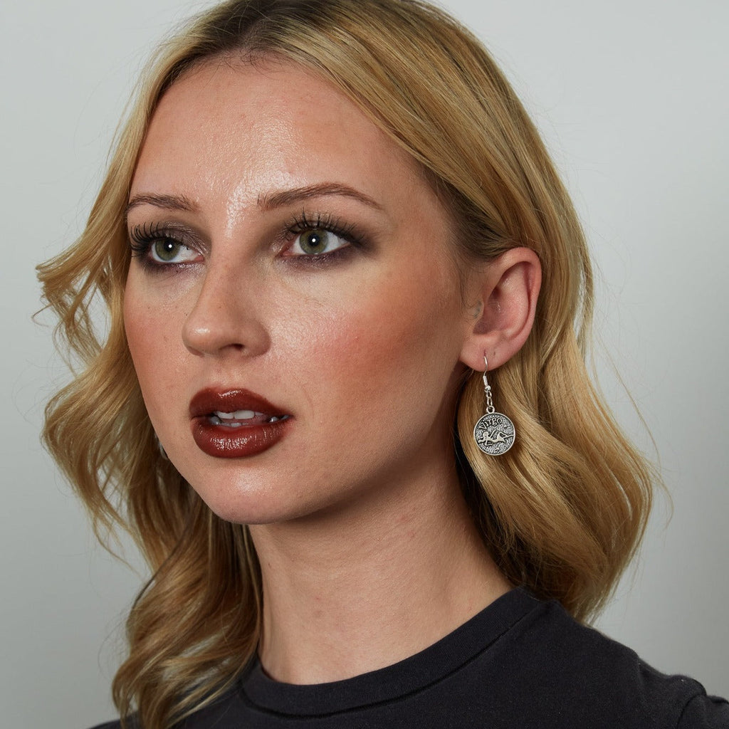 Silver Earrings With Reversible Zodiac Coin Charm | Shop Nory