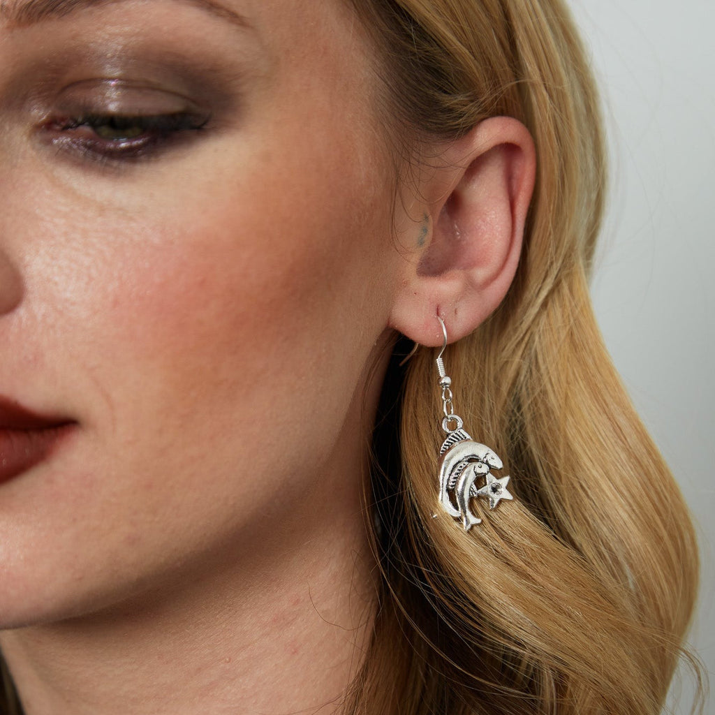 Silver Earrings With Zodiac Symbol Charm | Shop Nory