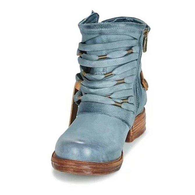 Retro Stiefeletten mit Blockabsatz und Reißverschluss