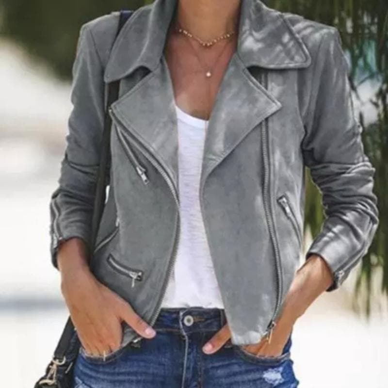 Kurze Wildlederjacke mit Reißverschlüssen Kunstleder Modern und Stylisch