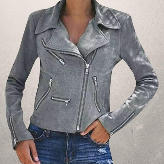Kurze Wildlederjacke mit Reißverschlüssen Kunstleder Modern und Stylisch