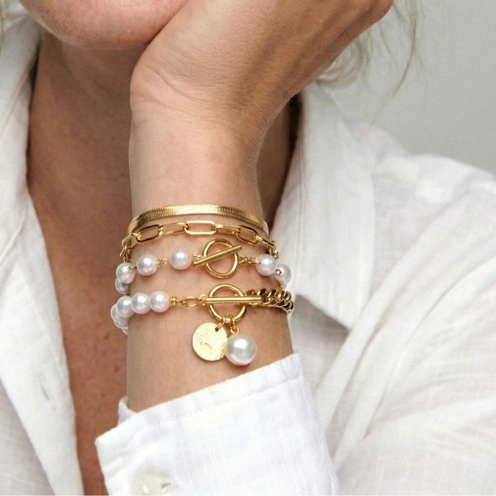 Damen Mehrreihiges Armband-Set mit Perlen & Kettenelementen | Shop Nory