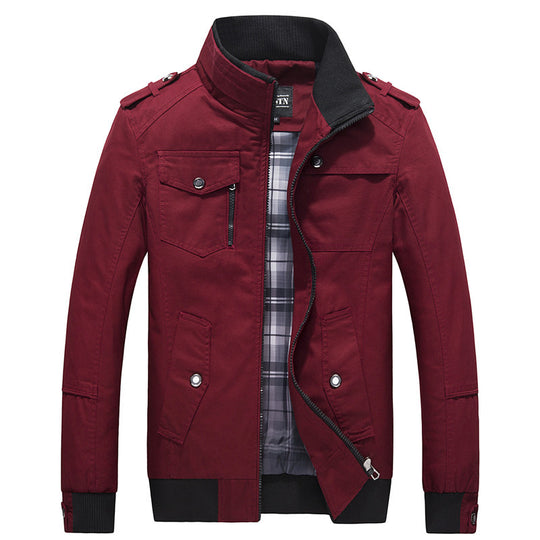 Herren Utility-Canvasblouson mit Stehkragen, Epauletten und kariertem Innenfutter Shop Nory