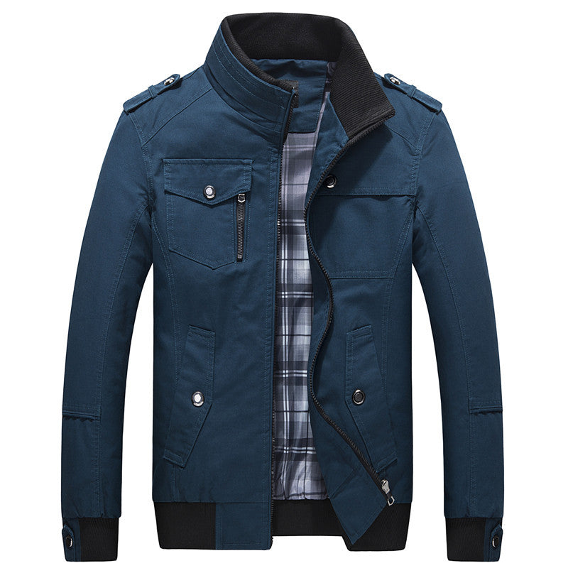 Herren Utility-Canvasblouson mit Stehkragen, Epauletten und kariertem Innenfutter Shop Nory