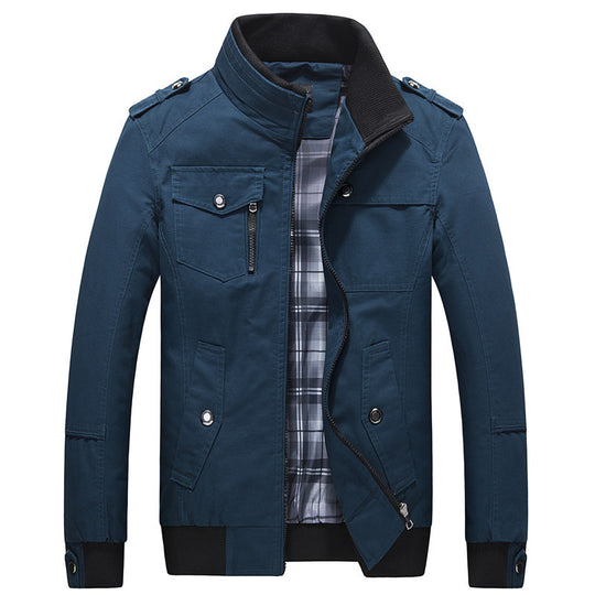 Herren Utility-Canvasblouson mit Stehkragen, Epauletten und kariertem Innenfutter Shop Nory