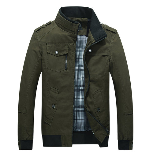 Herren Utility-Canvasblouson mit Stehkragen, Epauletten und kariertem Innenfutter Shop Nory