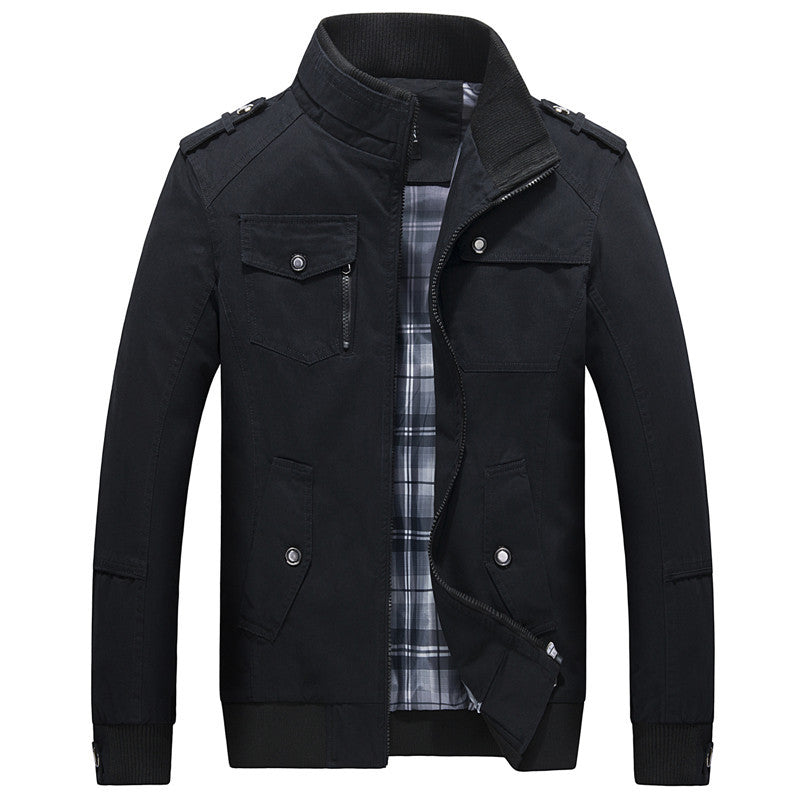 Herren Utility-Canvasblouson mit Stehkragen, Epauletten und kariertem Innenfutter Shop Nory