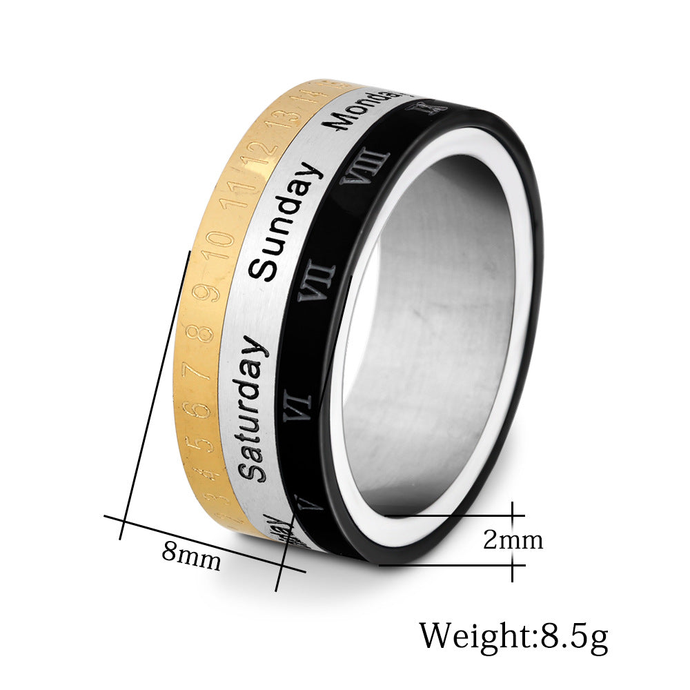 Damen Ring mit mehrfarbiger Wochenanzeige und gravierten Zahlen Shop Nory