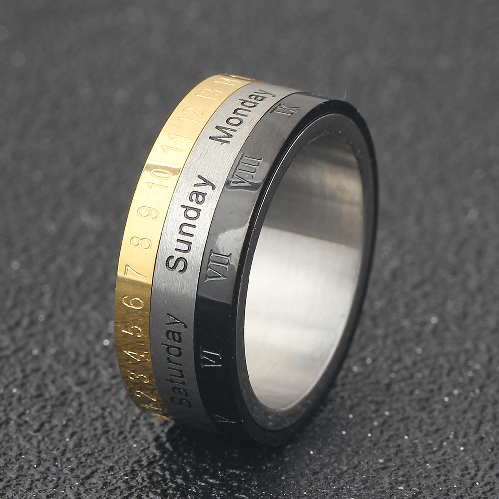 Damen Ring mit mehrfarbiger Wochenanzeige und gravierten Zahlen Shop Nory