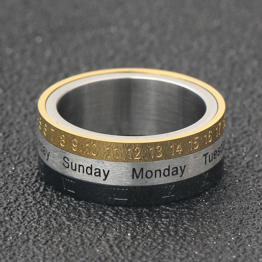 Damen Ring mit mehrfarbiger Wochenanzeige und gravierten Zahlen Shop Nory